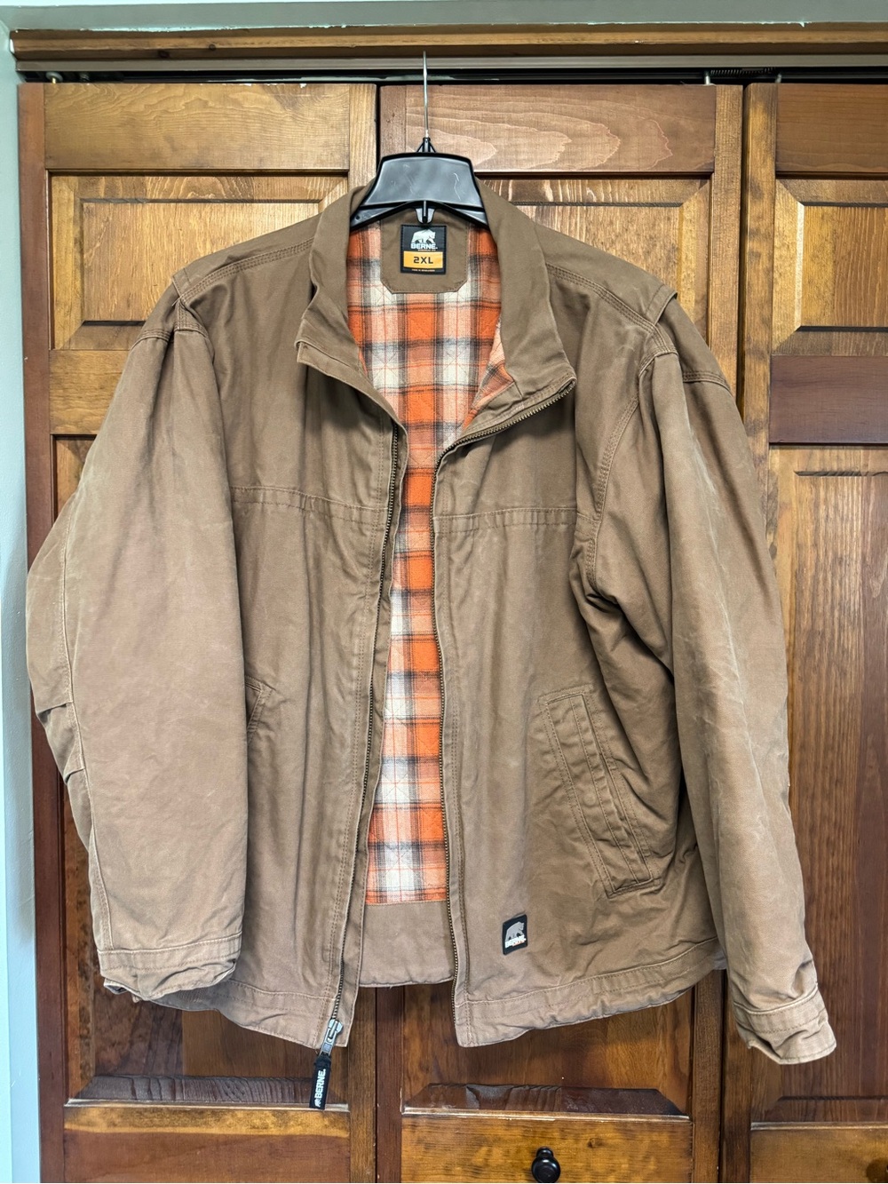 Men's Brown Field Jacket with Orange Plaid Lining